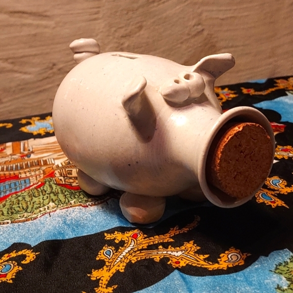 Vintage handcrafted pottery ceramic ~ clay piggy bank